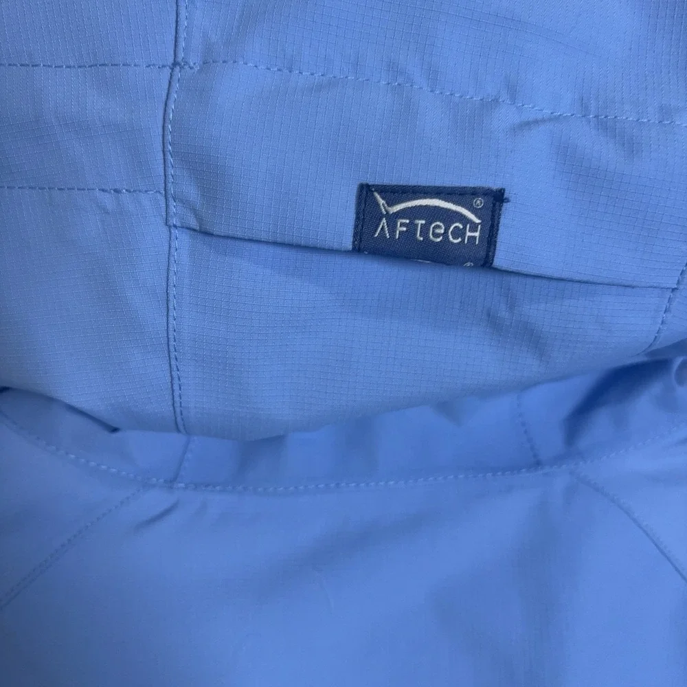 AFTCO Venus Waterproof Hooded Jacket Womens‎ Sz L Blue Ripstop Nylon - SEE LOGO